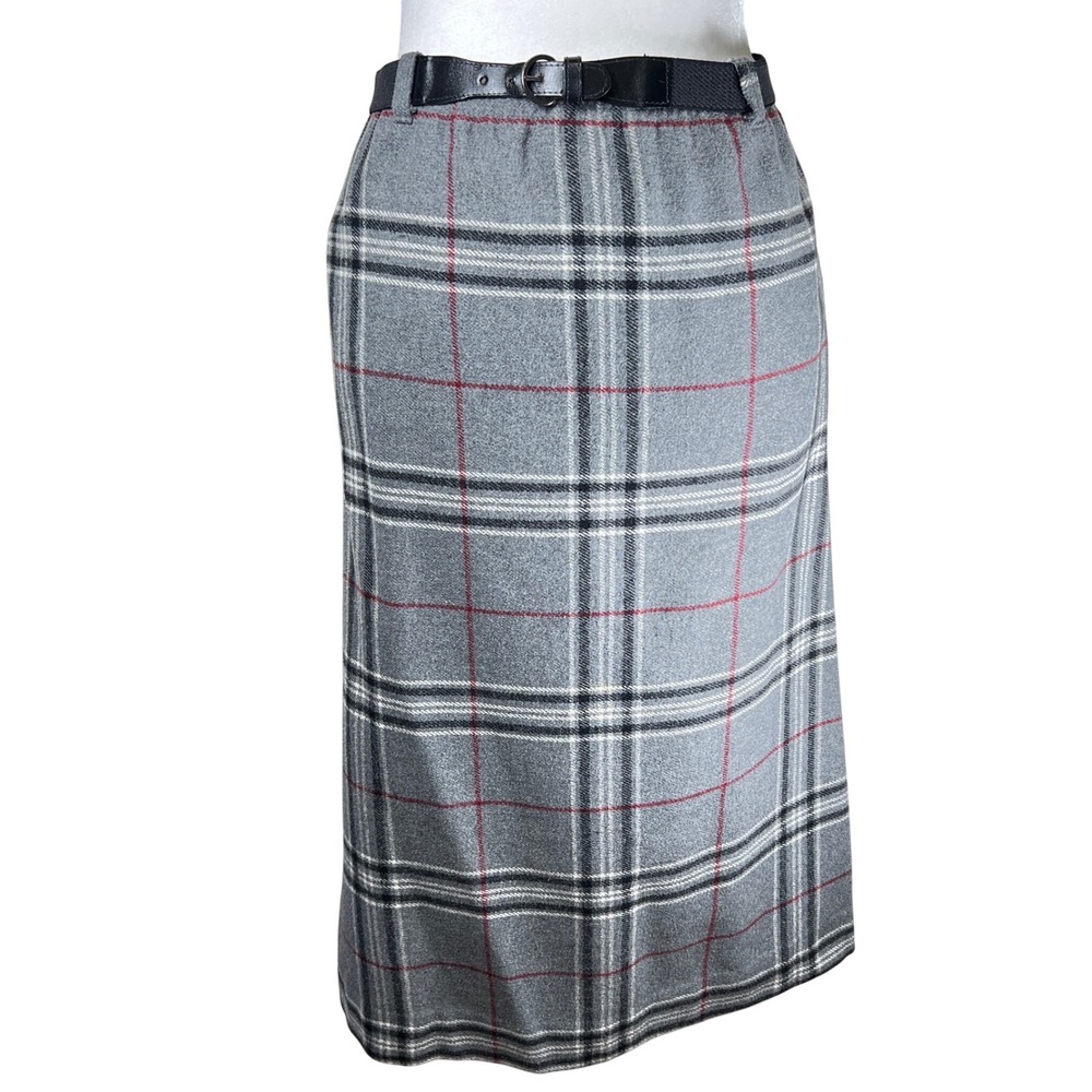 Vtg Prestige of Boston Gray Plaid Pencil‎ Skirt Belted Classic Women's Size 14